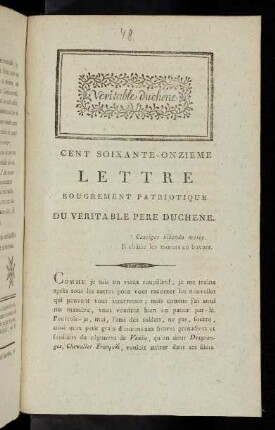 171. Lettre Bougrement Patriotique Du Veritable Pere Duchene