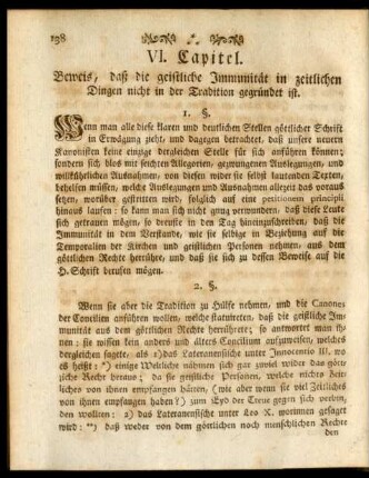 VI. Capitel. Beweis, daß die geistliche Immunität in zeitlichen Dingen nicht in der Tradition gegründet ist