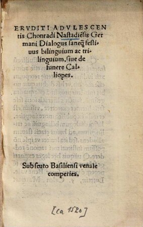 Dialogus saneque festivus bilinguium ac trilingium, sive de funere Calliopes