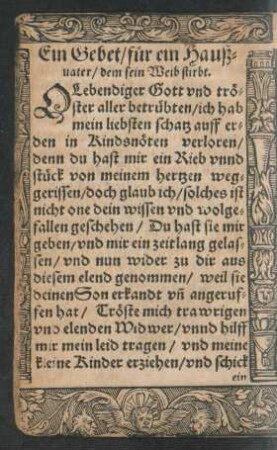 Ein Gebet/ für ein Haußvater/ dem sein Weib stirbt.