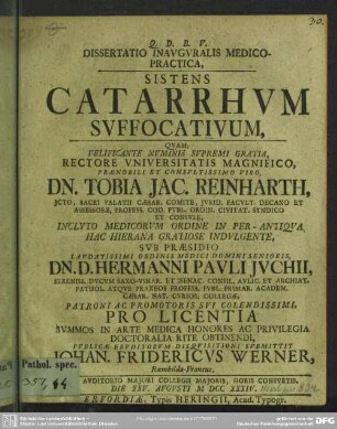 Dissertatio Inauguralis Medico-Practica, Sistens Catarrhum Suffocativum