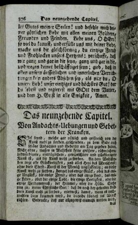 Das neunzehende Capitel. Von Andachts-Uebungen und Gebettern der Kranken.
