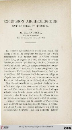 Sér. 4: Excursion archéologique dans le Hodna et le Sahara