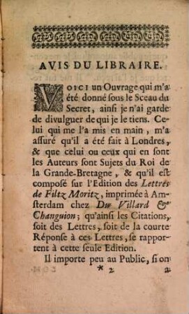 Conférence d'un Anglois et d'un Allemand sur les Lettres de Filtz Moritz