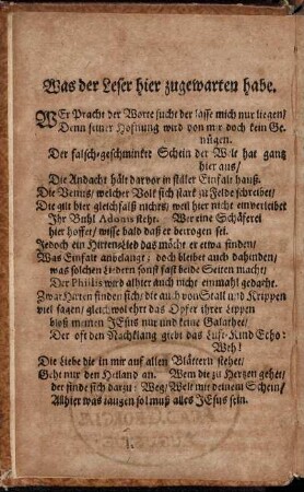 Was der Leser hier zugewarten habe.