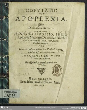 Disputatio De Apoplexia