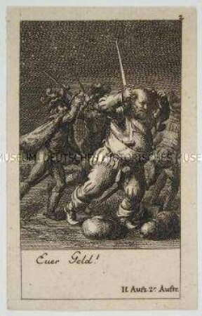 Illustration (2. Blatt) zu Shakespeare's König Heinrich IV., "Euer Geld!"