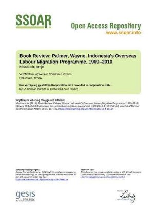 Book Review: Palmer, Wayne, Indonesia's Overseas Labour Migration Programme, 1969–2010