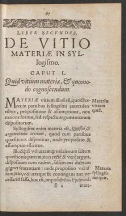 Caput I. Quid vitium materiae, Et quomodo cognoscendum.