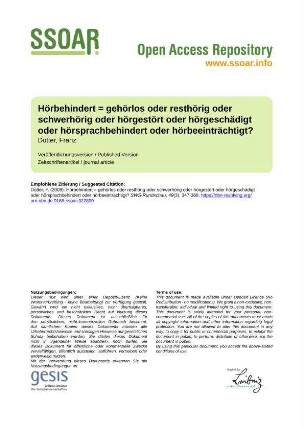 Hörbehindert = gehörlos oder resthörig oder schwerhörig oder hörgestört oder hörgeschädigt oder hörsprachbehindert oder hörbeeinträchtigt?