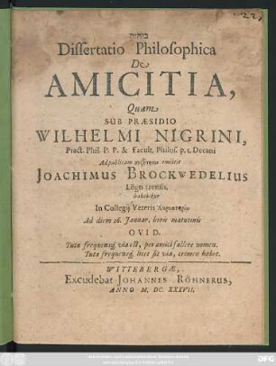 Dissertatio Philosophica De Amicitia