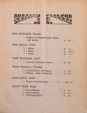 [Hauptteil = Werkverzeichnis der ausstellenden Künstler]