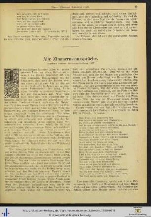 Alte Zimmermannssprüche (Ergebnis unseres Preisausschreibens 1927).