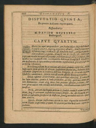 Disputatio Quinta. Respondente M. Davide Mezenero