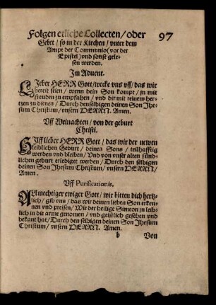 Folgen etliche Collecten/ oder Gebet ...