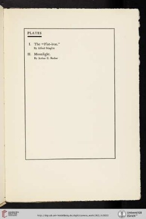 Alfred Stieglitz, Arthur E. [Ernst] Becher [Beecher] [list of plates]