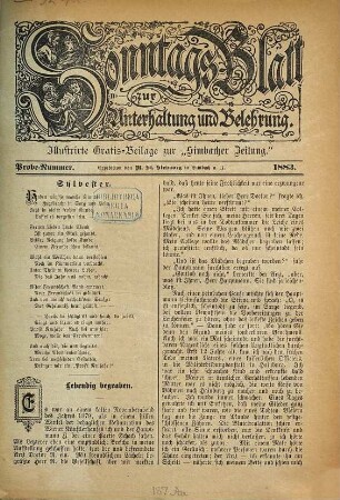 Sonntags-Blatt zur Unterhaltung und Belehrung : illustrierte Gratis-Beilage. 1883