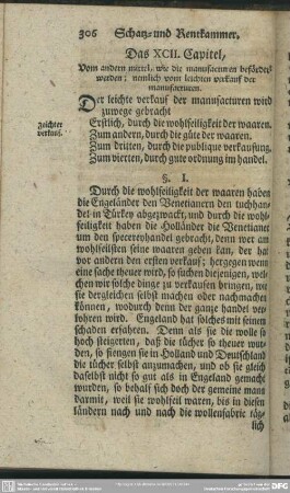 Das XCII. Capitel, Vom andern mittel, wie die manufacturen befördert werden; nemlich vom leichten verkauf der manufacturen