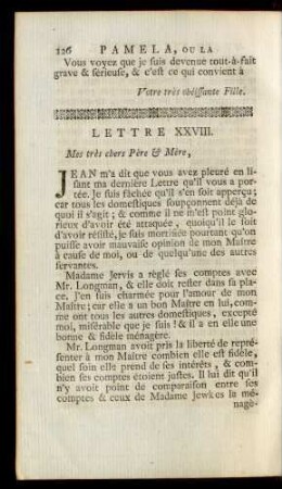 Lettre XXVIII. Mes très chers Père & Mère, ...