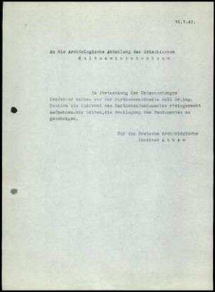 Anlage I. DAI Athen an griech. Kultusministerium