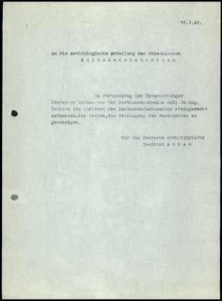 Anlage I. DAI Athen an griech. Kultusministerium