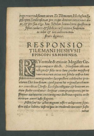 Responsio Tilemani Heshusii Episcopi Sambiensis.