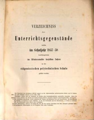 Programm der Eidg. Polytechnischen Schule : für ... 1857/58 (1857)