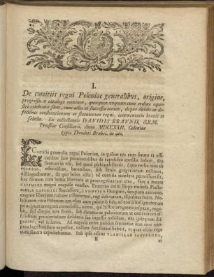 [I. De comitiis regni Poloniae generalibus etc.]