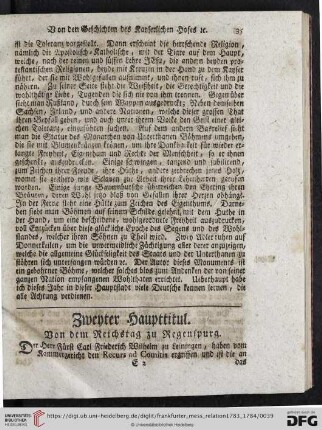 Zweyter Haupttitul. Von dem Reichstag zu Regenspurg