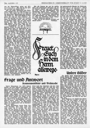 Frage und Antwort, Sonnenwendfeier und Weihnacht