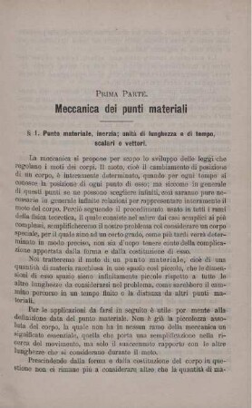 Prima Parte. Meccanica dei punti matetiali.