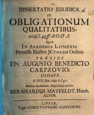 Dissertatio juridica de obligationum qualitatibus