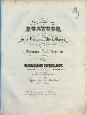 Vingt-huitième quatuor pour deux violons, alto & basse : oeuvre 54