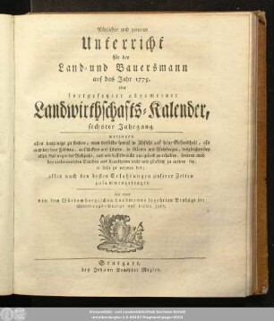 6.1775: Nützlicher und getreuer Unterricht für den Land- und Bauersmann : auf das Jahr ...