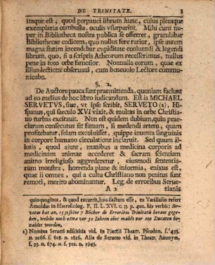Selectorum literariorum specimen II., exhibens notitiam librorum Michaelis Serveti de Trinitate ...