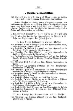 Verleihung von Orden und Ehrenzeichen an Leiter und Lehrer etc. höherer Unterrichtsanstalten : [C. Höhere Lehranstalten]