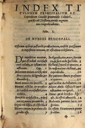 Canones Concilii Provincialis Coloniensis Anno celebrati 1536 : Qvibvs Nvperrime Haec Addita Svnt. Formvla Ad Qvam Visitatio intra Dioecesim Coloniensem exigetur. Reformatio Cleri Ad correctionem uitae & morum. Statvta Synodalia D. Valentini Episcopis Hildesemensis. Formvla Vivendi Canonicorum & aliorum presbyterorum secularium