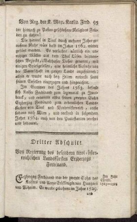 Dritter Abschnitt. Von Regierung des besondern tirol-österreichischen Landsfürsten Erzherzogs Ferdinand.