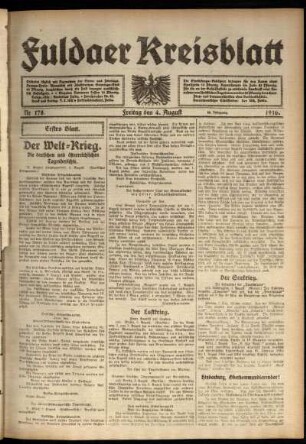 Erste Ausgabe vom Freitag, den 04. August 1916.