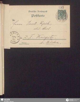 [dopisnica wot: Mikławš Andricki, 12.08.1899]