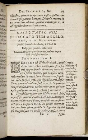 Disputatio VIII. De Peccato Tum Angelorum, Tum Hominum.