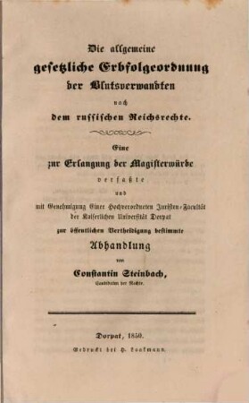 Die allgemeine gesetzliche Erbfolgeordnung der Blutsverwandten nach dem russischen Reichsrechte