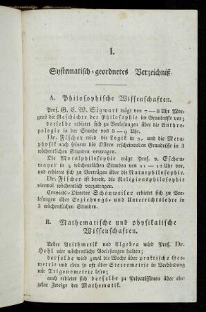 3-13, I. Systematisch-geordnetes Verzeichniß