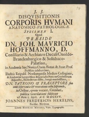 Spec. 1: Disquisitionis Corporis Humani Anatomico-Pathologicæ