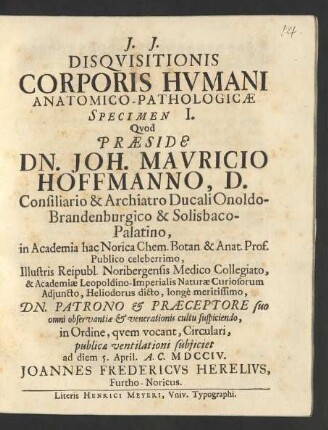 Spec. 1: Disquisitionis Corporis Humani Anatomico-Pathologicæ