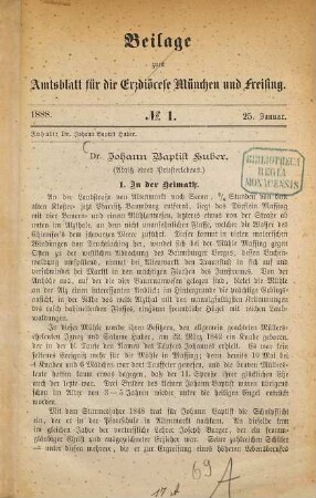 Dr. Johann Baptist Huber, gewesener erzbischöflicher Sekretär in München : Abriss eines Priesterlebens