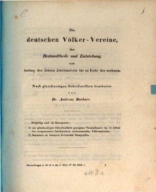 Die deutschen Völker-Vereine, ihre Bestandtheile und Entstehung : vom Anfang des dritten Jahrhunderts bis zu Ende des sechsten