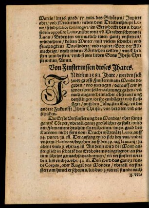 Von Finsternissen dieses Jhares.