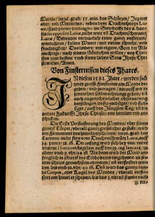 Von Finsternissen dieses Jhares.