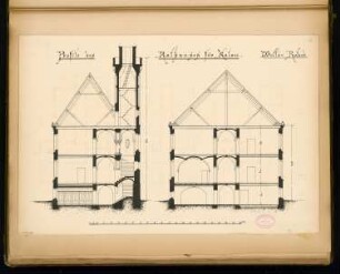 Rathaus, Calau Monatskonkurrenz März 1879: 2 Querschnitte; Maßstabsleiste
